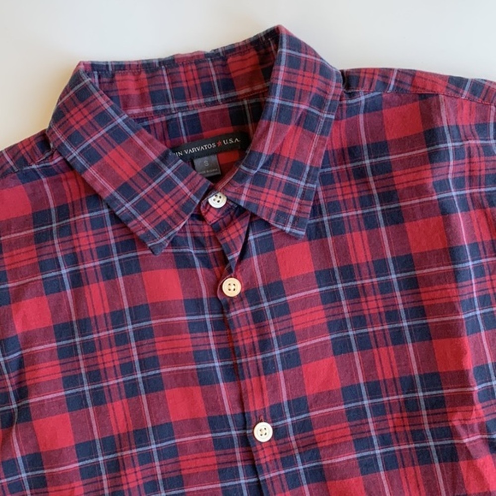 John Varvatos USA Blue & Red Plaid Short Sleeve Button Up Shirt Men’s Size Small